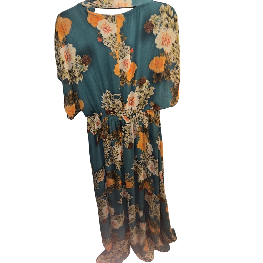 Baltic Born Madeline Teal Floral Maxi Dress V-Neck Flutter Sleeve - Picture 3 of 4